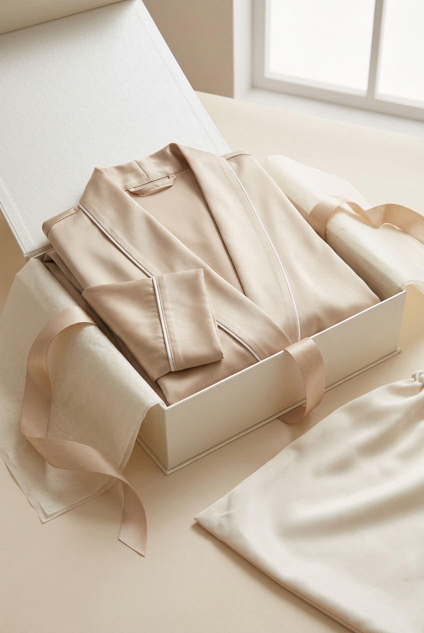 ✨ Premium Lounge Robe | Champagne Satin Longline Wrap with Pearl-White Piping, Relaxed Sleeves & Everyday Elegance 🌙