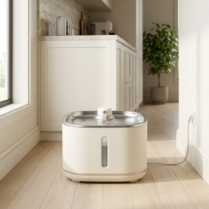 Pet fountain in a cream kitchen