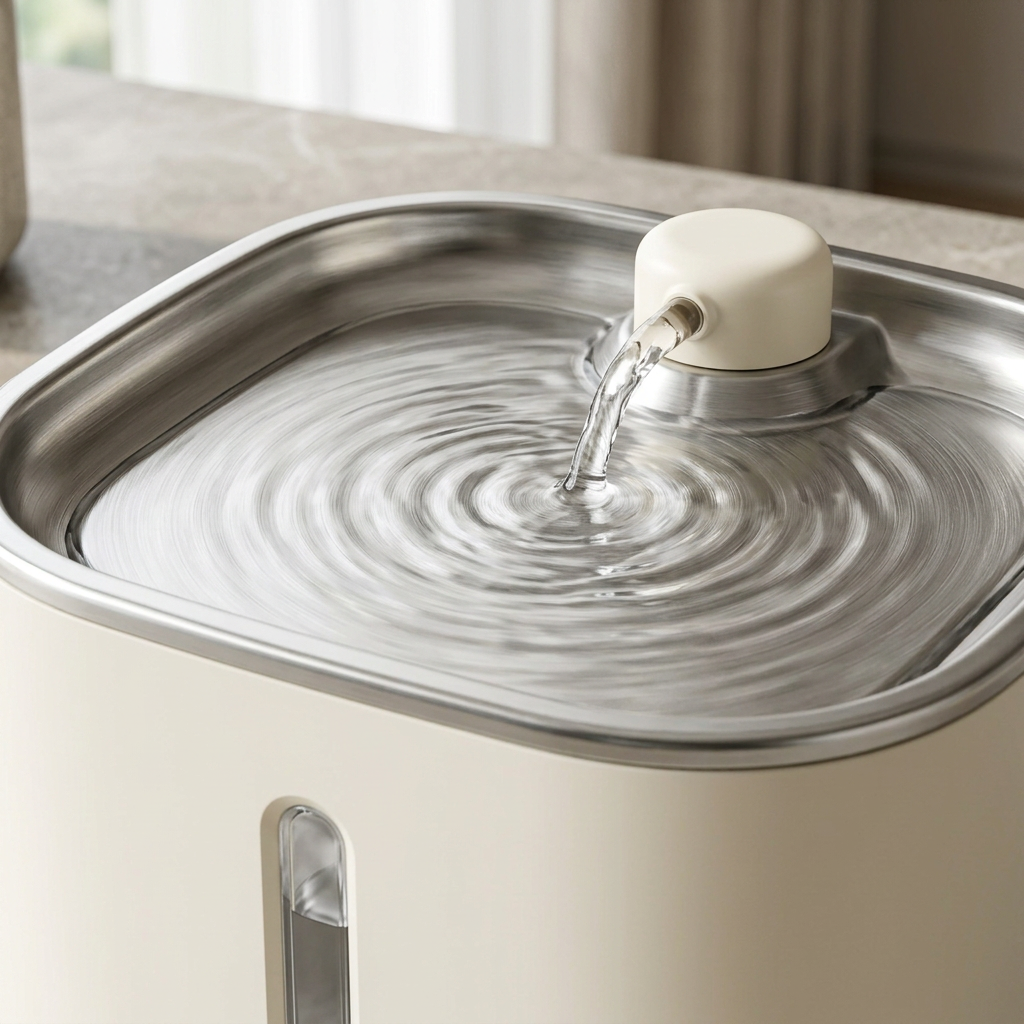 Stainless steel tray and flowing water detail