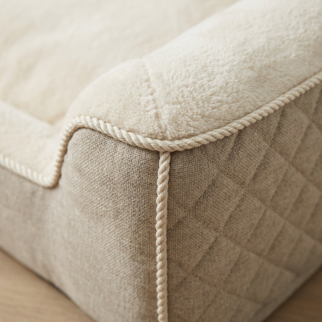 Plush fabric and rope piping detail