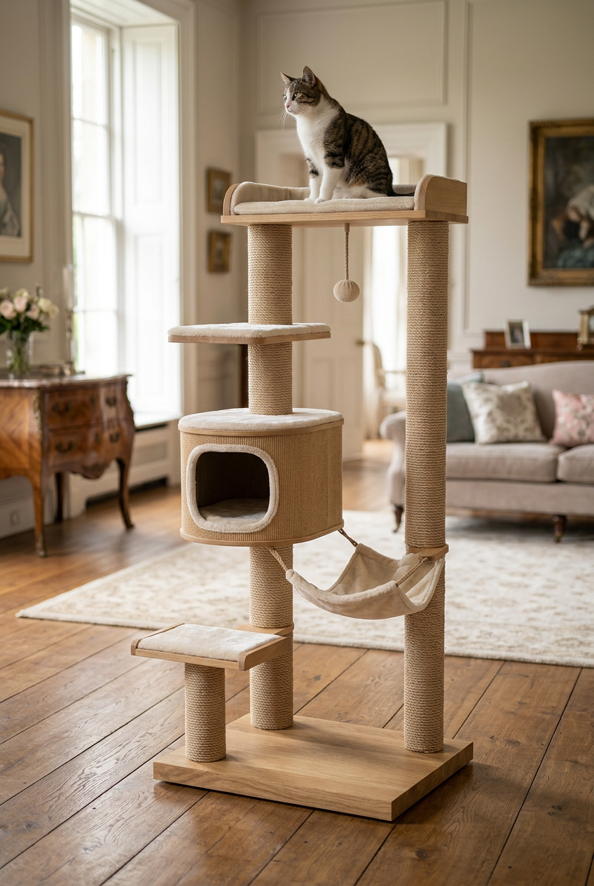 Cat sitting on the top observation platform